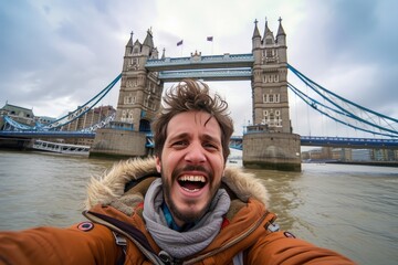 Excited Tourist Capturing Iconic London Landmark