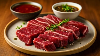 Fototapeta premium Deliciously marinated beef ready to be savored