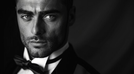 Obraz premium Stylish Man in Formal Attire Posing With Intense Expression