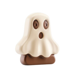 A cute ghost figure made of chocolate and cream, perfect for Halloween-themed decorations and treats.