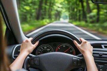 Driving Through Forest on a Sunny Day