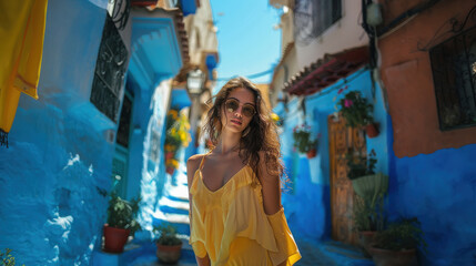 Fototapeta premium Young woman wearing sunglasses and posing