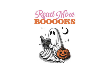 Read more Books, Retro Halloween Funny Ghost PNG Sublimation