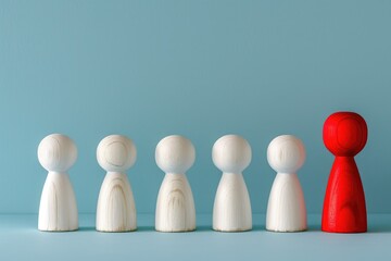 Isolated Red and White Wooden Doll with Blue Hue