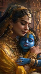 A tender moment between a mother and child, showcasing love, culture, and vibrant colors in a traditional setting.