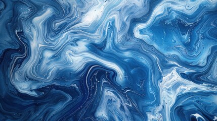 Obraz premium Abstract artwork of swirling blue and white marble, creating a mesmerizing and fluid pattern.