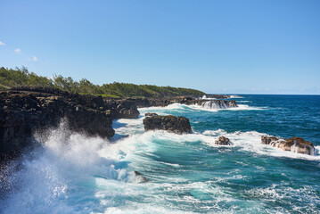 Coastline rock formations on the south part of Mauritius island, Le Souffleur, Pont Naturel, Africa