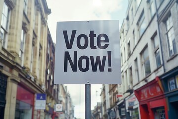 Isolated and Focused Vote Now Sign with City Blur Generative Illustration