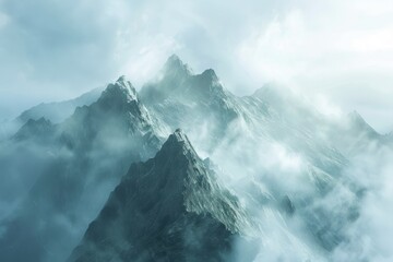 Misty Mountain Peaks in a Serene Landscape