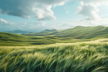 Obraz premium Rolling Green Hills with Windswept Grass