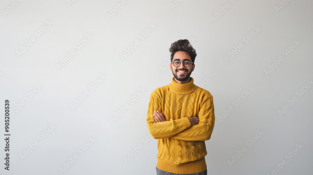 Wall mural young handsome indian man wearing yellow color sweater