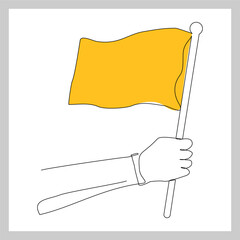 Continuous single line sketch drawing of hand holding flag show success victory work goal. Vector illustration one line of business achievement