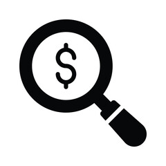 A magnify glass with dollar sign shows a search money icon