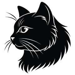 logo of persiana cat face, side view, silhouette, black and white, white background