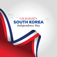 15 August celebration template or banner design with Korean national flags for South Korea independence day