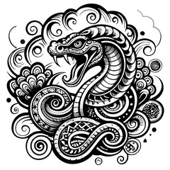 Graphic Image of a Cobra Snake in Attack Position, Tattoo Style