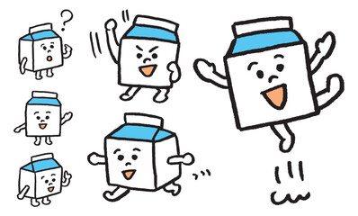 青と白のフォルムがかわいい牛乳パックのキャラ素材
