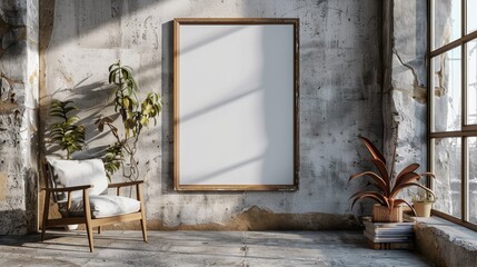 Blank picture frame on a wall, ideal for art mock-up presentations.