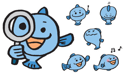 色んな表情がかわいい魚のキャラ素材