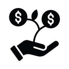 A hand gesture holding a money plant represents a grow money icon