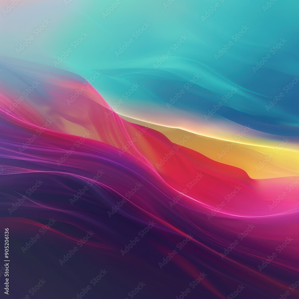 Poster a mesmerizing blend of vibrant colors flows smoothly, creating an abstract wave pattern that evokes 