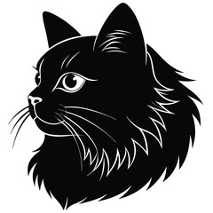 logo of persiana cat face, side view, silhouette, black and white, white background