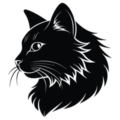 logo of persiana cat face, side view, silhouette, black and white, white background