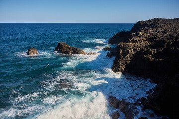 Coastline rock formations on the south part of Mauritius island, Le Souffleur, Pont Naturel, Africa