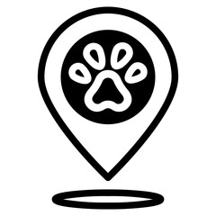 icon for the location of the pet store, pet exhibition and animal shelter. Pin icon isolated on white background. 