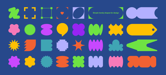 Fototapeta premium Y2k simple elements. Set of starburst sticker, sale badge, price tag, shopping labels, frames. Objects for composition. circle and square. Trendy Flat design. Retro colors and funky style. Vectored