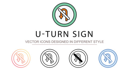 U-Turn Sign icon design with white background stock illustration