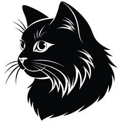 logo of persiana cat face, side view, silhouette, black and white, white background