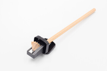 Close up wood pencil isolated on white  background