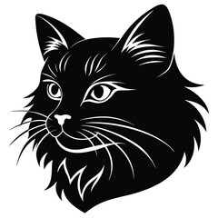 Obraz premium logo of persiana cat face, side view, silhouette, black and white, white background