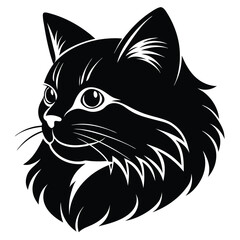 Obraz premium logo of persiana cat face, side view, silhouette, black and white, white background
