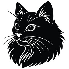 logo of persiana cat face, side view, silhouette, black and white, white background