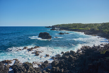 Coastline rock formations on the south part of Mauritius island, Le Souffleur, Pont Naturel, Africa