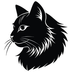 logo of persiana cat face, side view, silhouette, black and white, white background