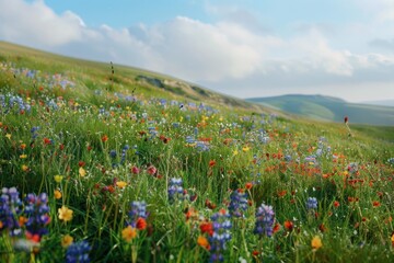 A Vibrant Wildflower Meadow Under a Blue Sky