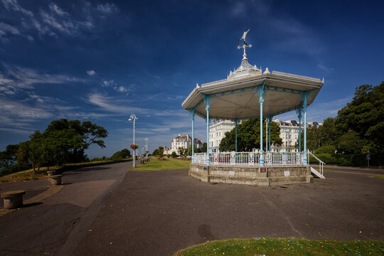Blue sky over the bandstand on the lees at Folkestone Kent UK
