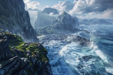 Fototapeta premium Rugged Cliffs and Crashing Waves Along a Coastal Landscape