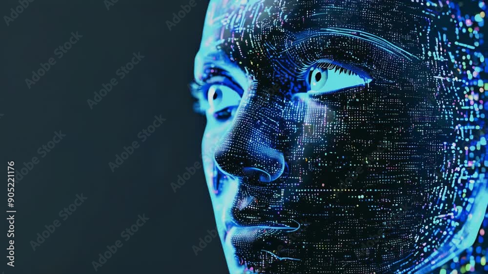 Poster rendering of an abstract digital human face. big data or security concept based on artificial intell