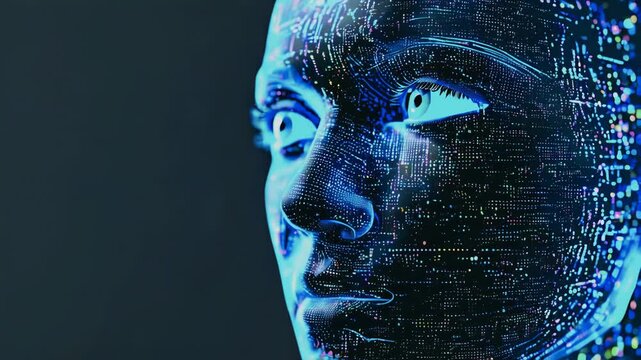 rendering of an abstract digital human face. Big data or security concept based on artificial intelligence.