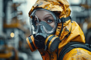 Worker protective gear handling hazardous materials emphasizing safety protocols factory