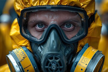 Worker protective gear handling hazardous materials emphasizing safety protocols factory