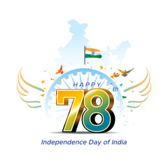 Vector Greeting for happy independence day of India. 78th freedom anniversary celebration.