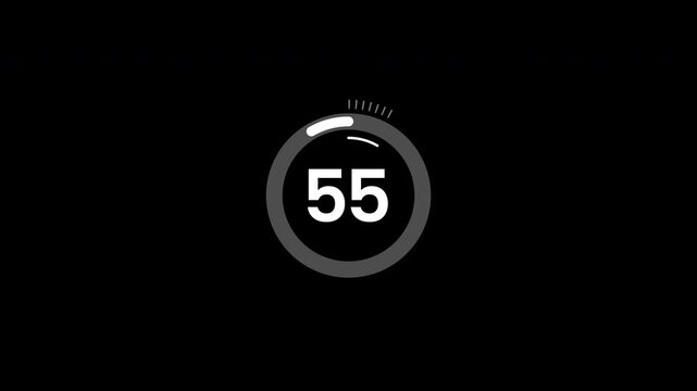 Circle countdown timer one minute animation from 60 to 0 second animation on black background. 4K Video 