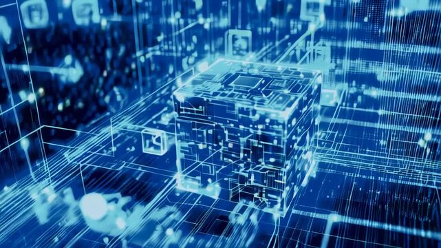 Digital Cube Circle Rotation, Technology and , Digital Data Network and Block chain Connection, Abstract Background