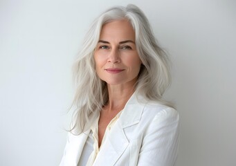 Fototapeta premium Portrait of a beautiful mature woman with gray hair