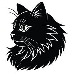 logo of persiana cat face, side view, silhouette, black and white, white background